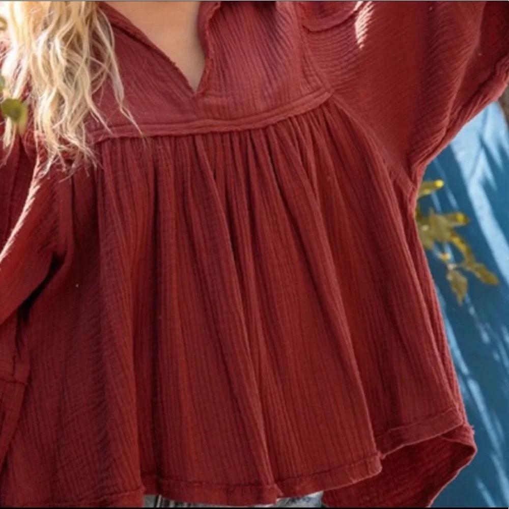 Ces Femme Burnt Orange Gauze Peasant Blouse - Picture 14 of 14